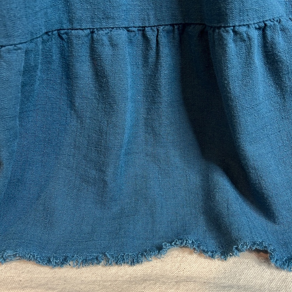 Umgee Teal Tiered Linen Blend Babydoll Dress - Size L - Picture 4 of 8